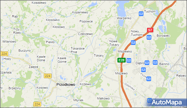 mapa Tokary gmina Przodkowo, Tokary gmina Przodkowo na mapie Targeo