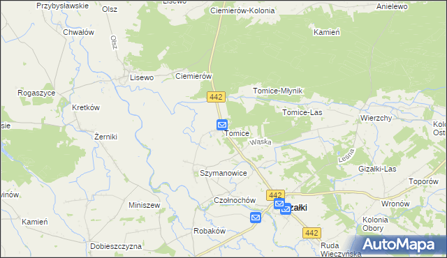 mapa Tomice gmina Gizałki, Tomice gmina Gizałki na mapie Targeo