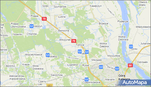 mapa Tomice gmina Góra Kalwaria, Tomice gmina Góra Kalwaria na mapie Targeo