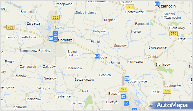 mapa Topola gmina Skalbmierz, Topola gmina Skalbmierz na mapie Targeo