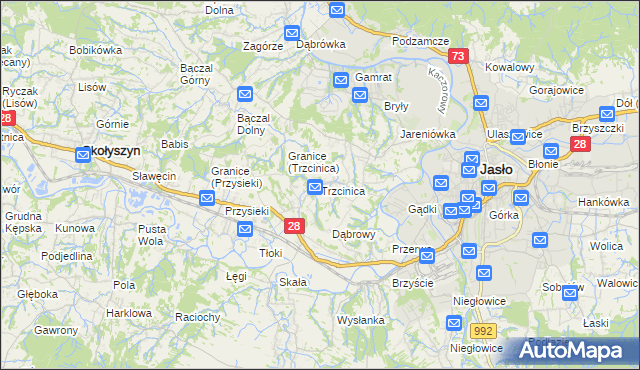 mapa Trzcinica gmina Jasło, Trzcinica gmina Jasło na mapie Targeo