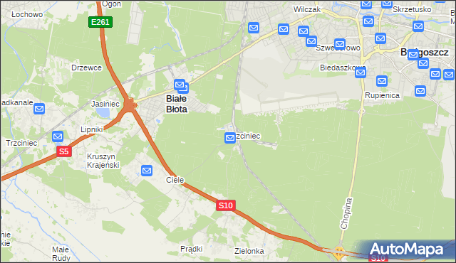 mapa Trzciniec gmina Białe Błota, Trzciniec gmina Białe Błota na mapie Targeo