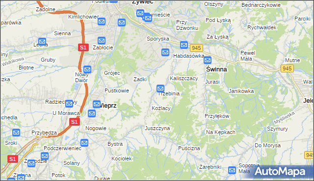 mapa Trzebinia gmina Świnna, Trzebinia gmina Świnna na mapie Targeo