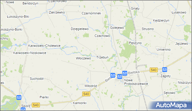 mapa Trzebuń gmina Stara Biała, Trzebuń gmina Stara Biała na mapie Targeo
