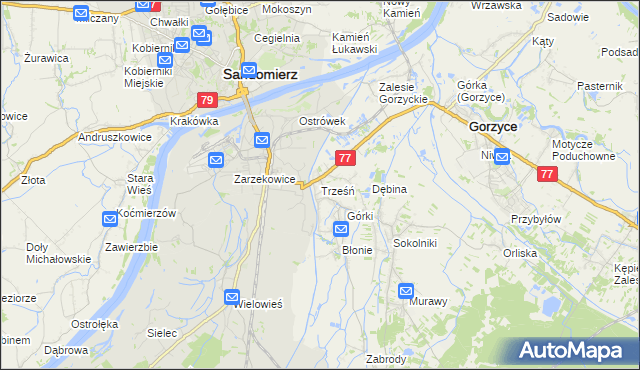 mapa Trześń gmina Gorzyce, Trześń gmina Gorzyce na mapie Targeo