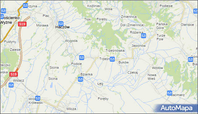 mapa Trześniów gmina Haczów, Trześniów gmina Haczów na mapie Targeo