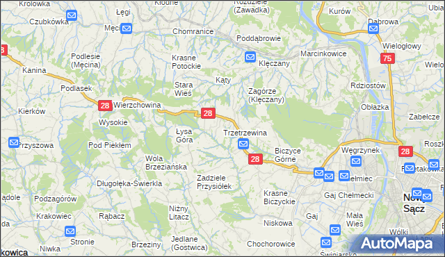 mapa Trzetrzewina, Trzetrzewina na mapie Targeo