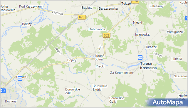 mapa Turośń Dolna, Turośń Dolna na mapie Targeo