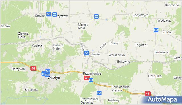 mapa Turów gmina Olsztyn, Turów gmina Olsztyn na mapie Targeo