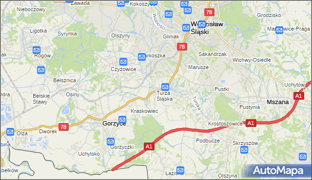 mapa Turza Śląska, Turza Śląska na mapie Targeo