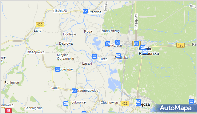 mapa Turze gmina Kuźnia Raciborska, Turze gmina Kuźnia Raciborska na mapie Targeo