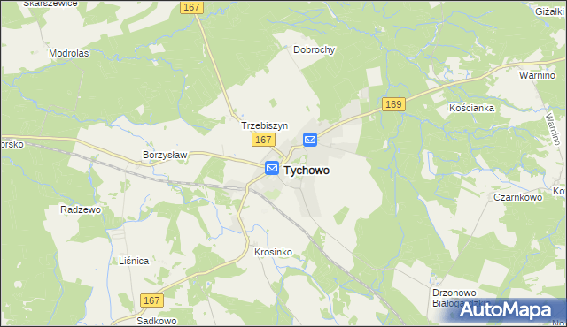 mapa Tychowo powiat białogardzki, Tychowo powiat białogardzki na mapie Targeo