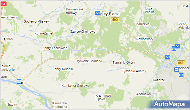 mapa Tymianki-Szklarze, Tymianki-Szklarze na mapie Targeo