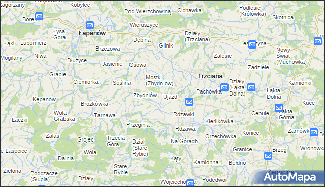 mapa Ujazd gmina Trzciana, Ujazd gmina Trzciana na mapie Targeo