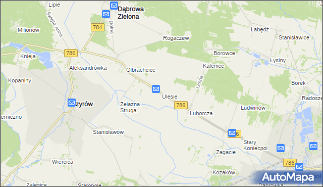 mapa Ulesie gmina Dąbrowa Zielona, Ulesie gmina Dąbrowa Zielona na mapie Targeo