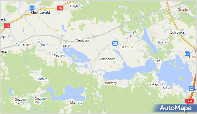 mapa Unieszewo, Unieszewo na mapie Targeo