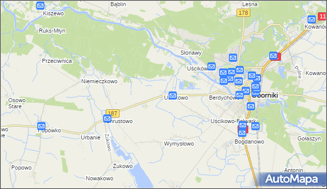 mapa Uścikowo gmina Oborniki, Uścikowo gmina Oborniki na mapie Targeo