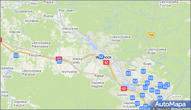 mapa Wąchock, Wąchock na mapie Targeo