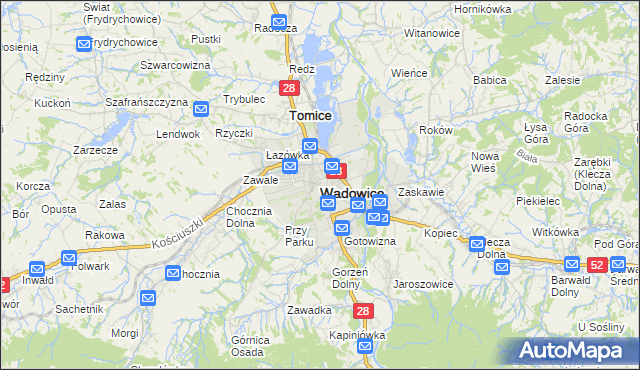mapa Wadowice, Wadowice na mapie Targeo
