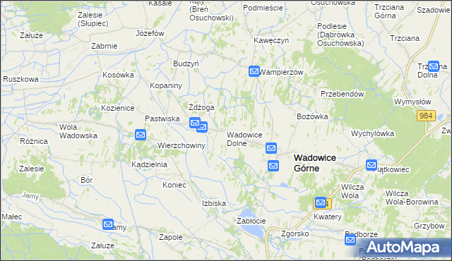 mapa Wadowice Dolne, Wadowice Dolne na mapie Targeo