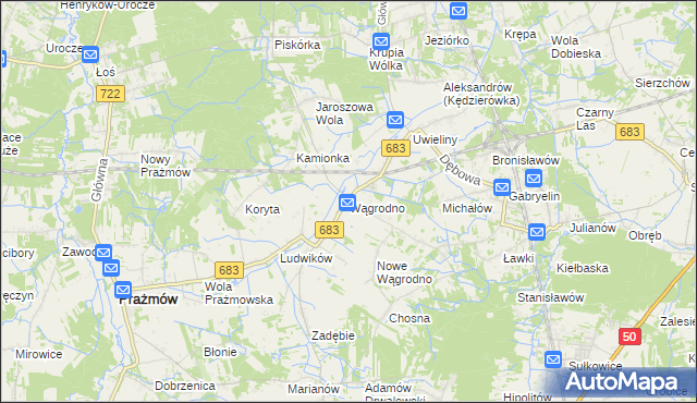 mapa Wągrodno gmina Prażmów, Wągrodno gmina Prażmów na mapie Targeo
