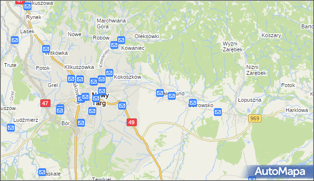 mapa Waksmund, Waksmund na mapie Targeo