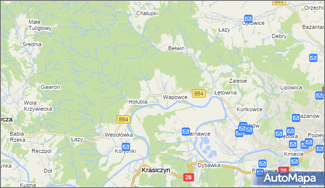 mapa Wapowce, Wapowce na mapie Targeo