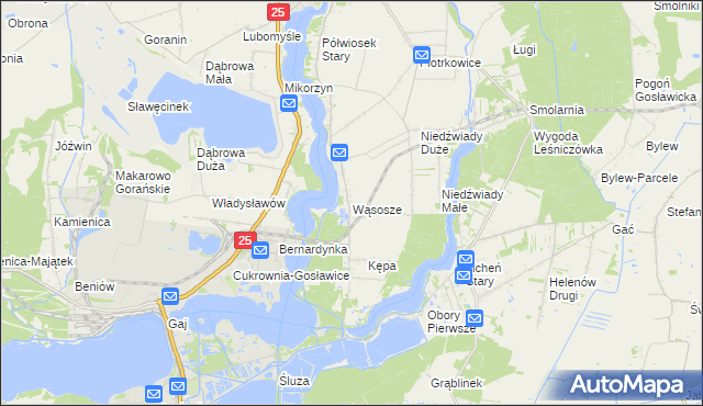 mapa Wąsosze gmina Ślesin, Wąsosze gmina Ślesin na mapie Targeo