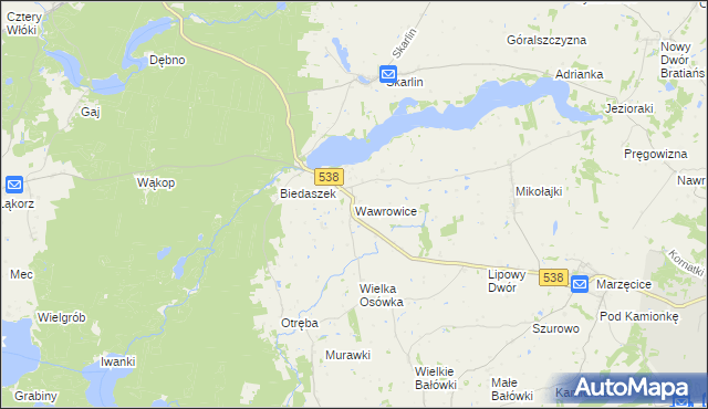 mapa Wawrowice gmina Kurzętnik, Wawrowice gmina Kurzętnik na mapie Targeo