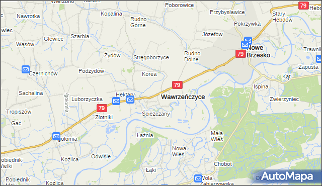 mapa Wawrzeńczyce gmina Igołomia-Wawrzeńczyce, Wawrzeńczyce gmina Igołomia-Wawrzeńczyce na mapie Targeo