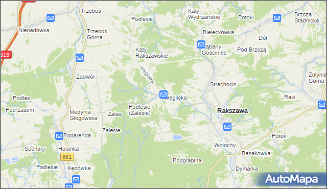 mapa Węgliska gmina Rakszawa, Węgliska gmina Rakszawa na mapie Targeo