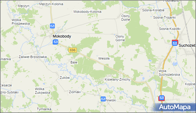mapa Wesoła gmina Mokobody, Wesoła gmina Mokobody na mapie Targeo