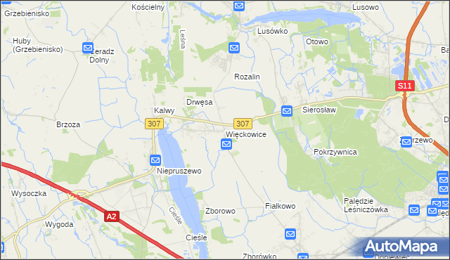 mapa Więckowice gmina Dopiewo, Więckowice gmina Dopiewo na mapie Targeo