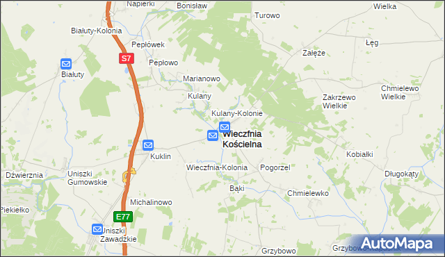 mapa Wieczfnia Kościelna, Wieczfnia Kościelna na mapie Targeo