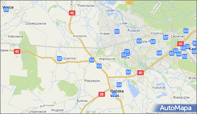 mapa Większyce, Większyce na mapie Targeo