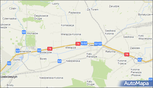 mapa Wielącza Poduchowna, Wielącza Poduchowna na mapie Targeo