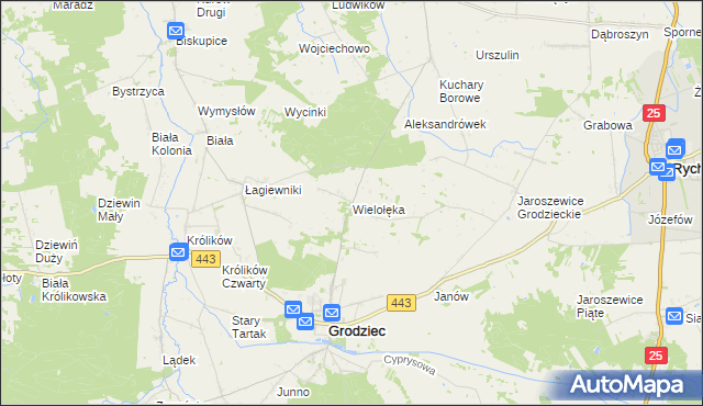 mapa Wielołęka gmina Grodziec, Wielołęka gmina Grodziec na mapie Targeo