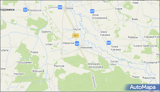 mapa Wielowieś gmina Sieroszewice, Wielowieś gmina Sieroszewice na mapie Targeo