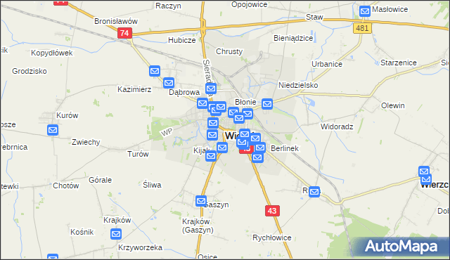 mapa Wieluń, Wieluń na mapie Targeo