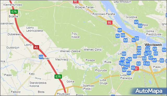 mapa Wieniec-Zdrój, Wieniec-Zdrój na mapie Targeo