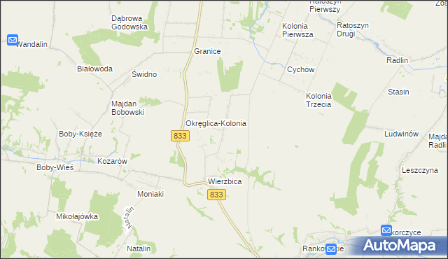 mapa Wierzbica-Kolonia gmina Urzędów, Wierzbica-Kolonia gmina Urzędów na mapie Targeo