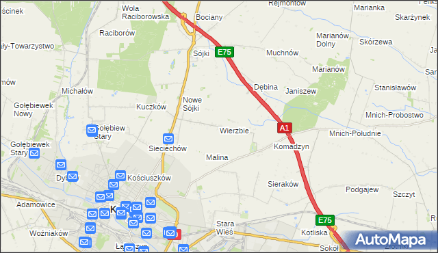 mapa Wierzbie gmina Kutno, Wierzbie gmina Kutno na mapie Targeo