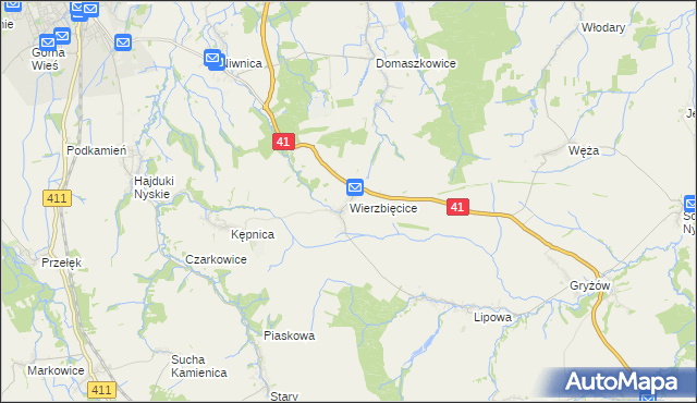 mapa Wierzbięcice gmina Nysa, Wierzbięcice gmina Nysa na mapie Targeo