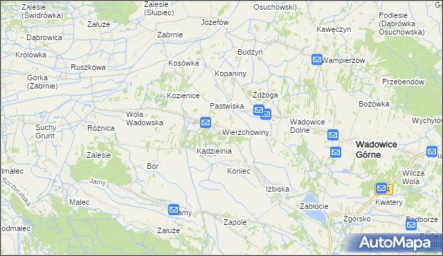 mapa Wierzchowiny gmina Wadowice Górne, Wierzchowiny gmina Wadowice Górne na mapie Targeo