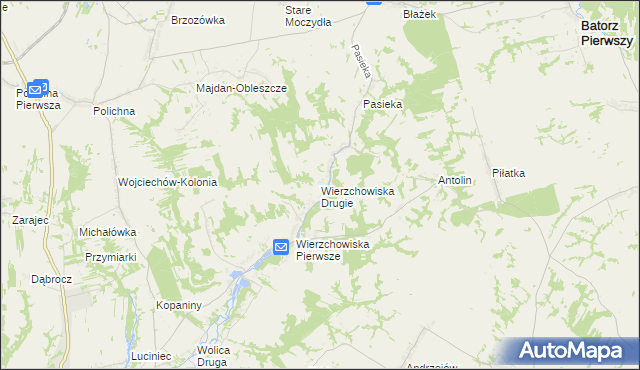 mapa Wierzchowiska Drugie gmina Modliborzyce, Wierzchowiska Drugie gmina Modliborzyce na mapie Targeo