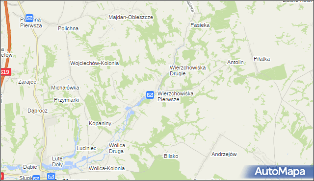 mapa Wierzchowiska Pierwsze gmina Modliborzyce, Wierzchowiska Pierwsze gmina Modliborzyce na mapie Targeo