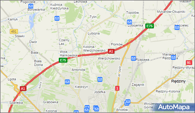 mapa Wierzchowisko gmina Mykanów, Wierzchowisko gmina Mykanów na mapie Targeo