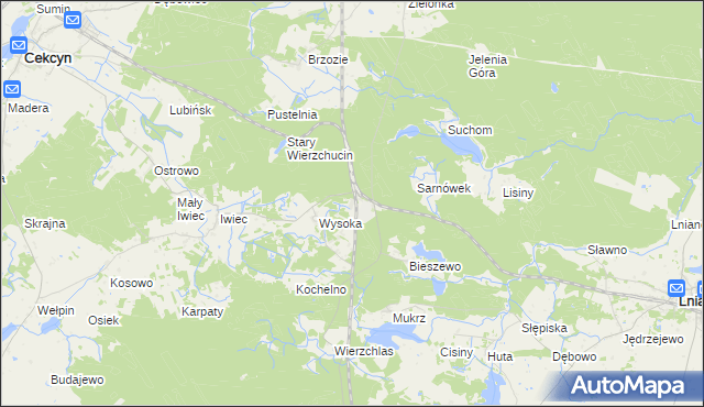 mapa Wierzchucin gmina Cekcyn, Wierzchucin gmina Cekcyn na mapie Targeo