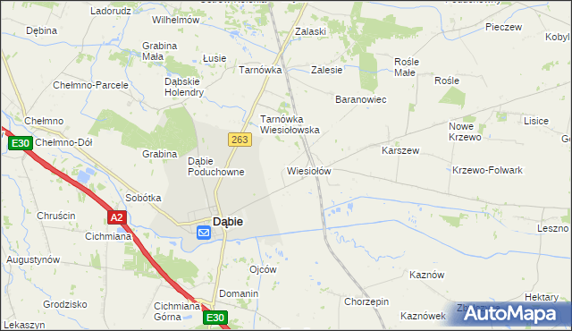 mapa Wiesiołów gmina Dąbie, Wiesiołów gmina Dąbie na mapie Targeo