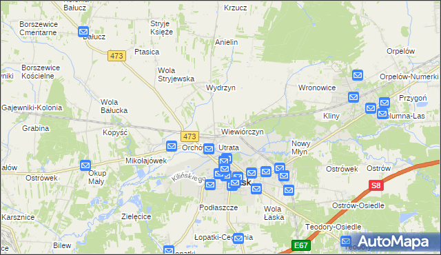 mapa Wiewiórczyn gmina Łask, Wiewiórczyn gmina Łask na mapie Targeo